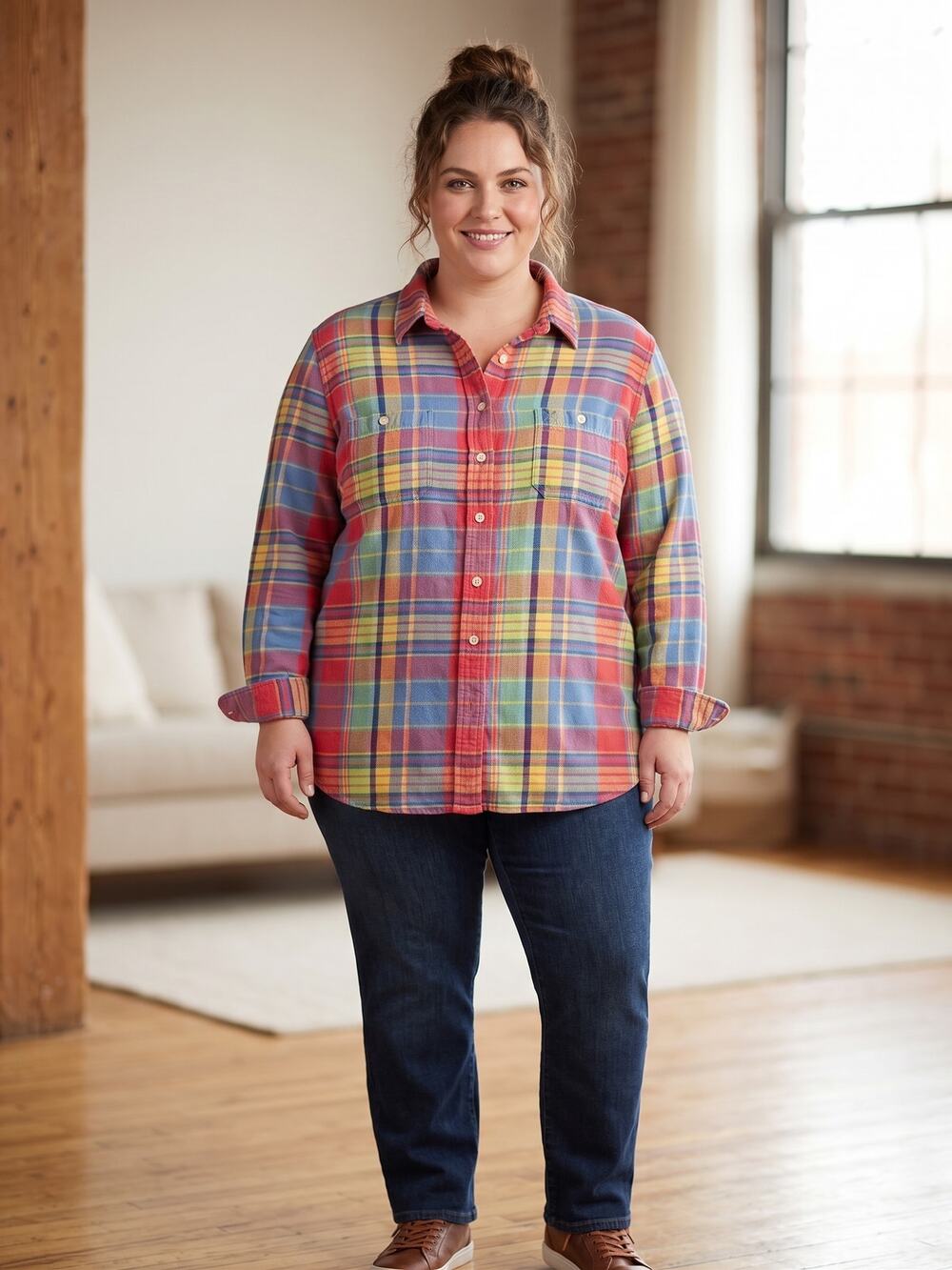 Lauren Ralph Lauren Multicolored Plaid 100% Cotton Flannel Shirt